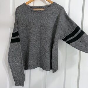 Brandy Melville Oversized Grey and Black Varsity Striped Sweater